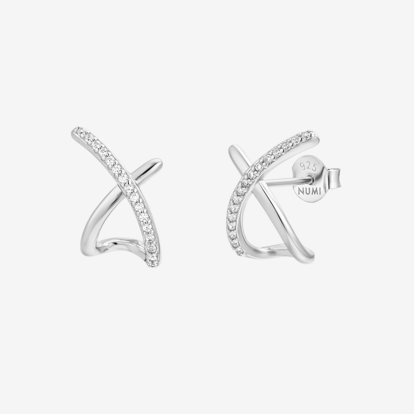 Cross Pavé Stud - Argento Rodiato