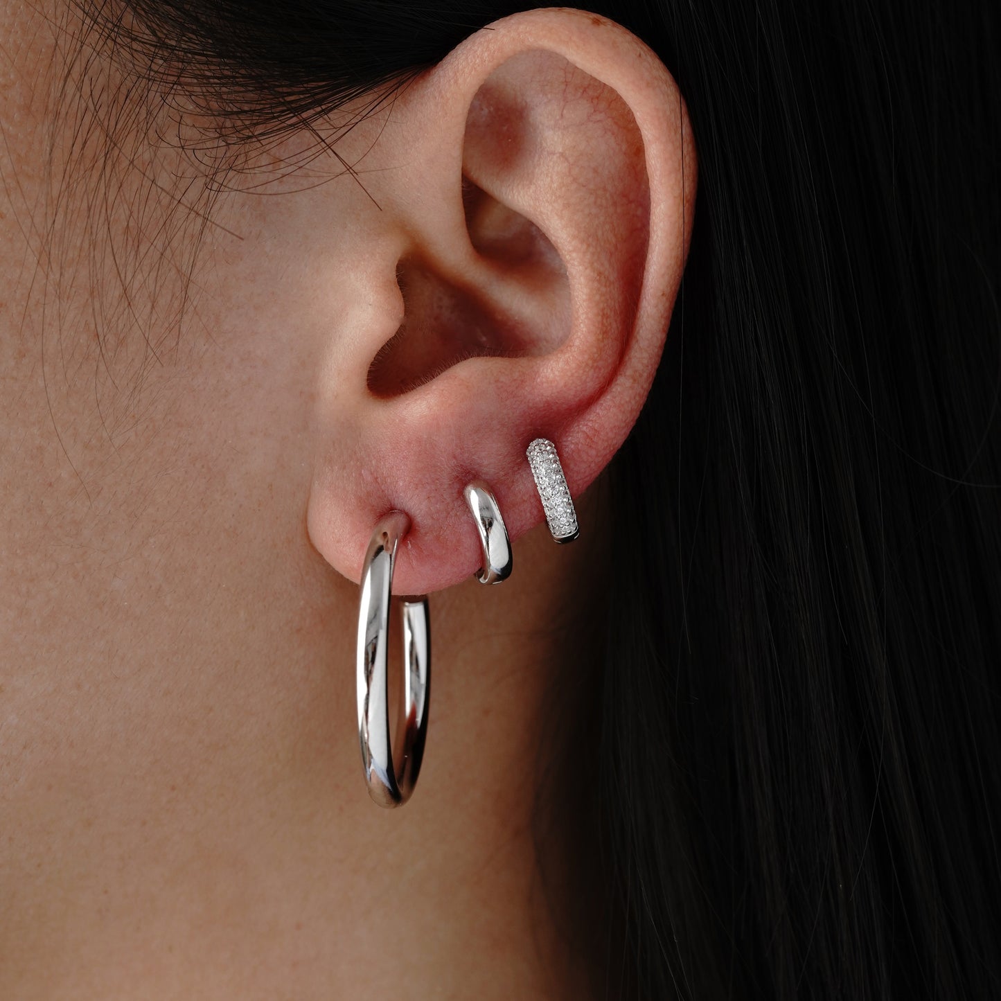 Tube Hoop Pavé Mini - Argento Rodiato
