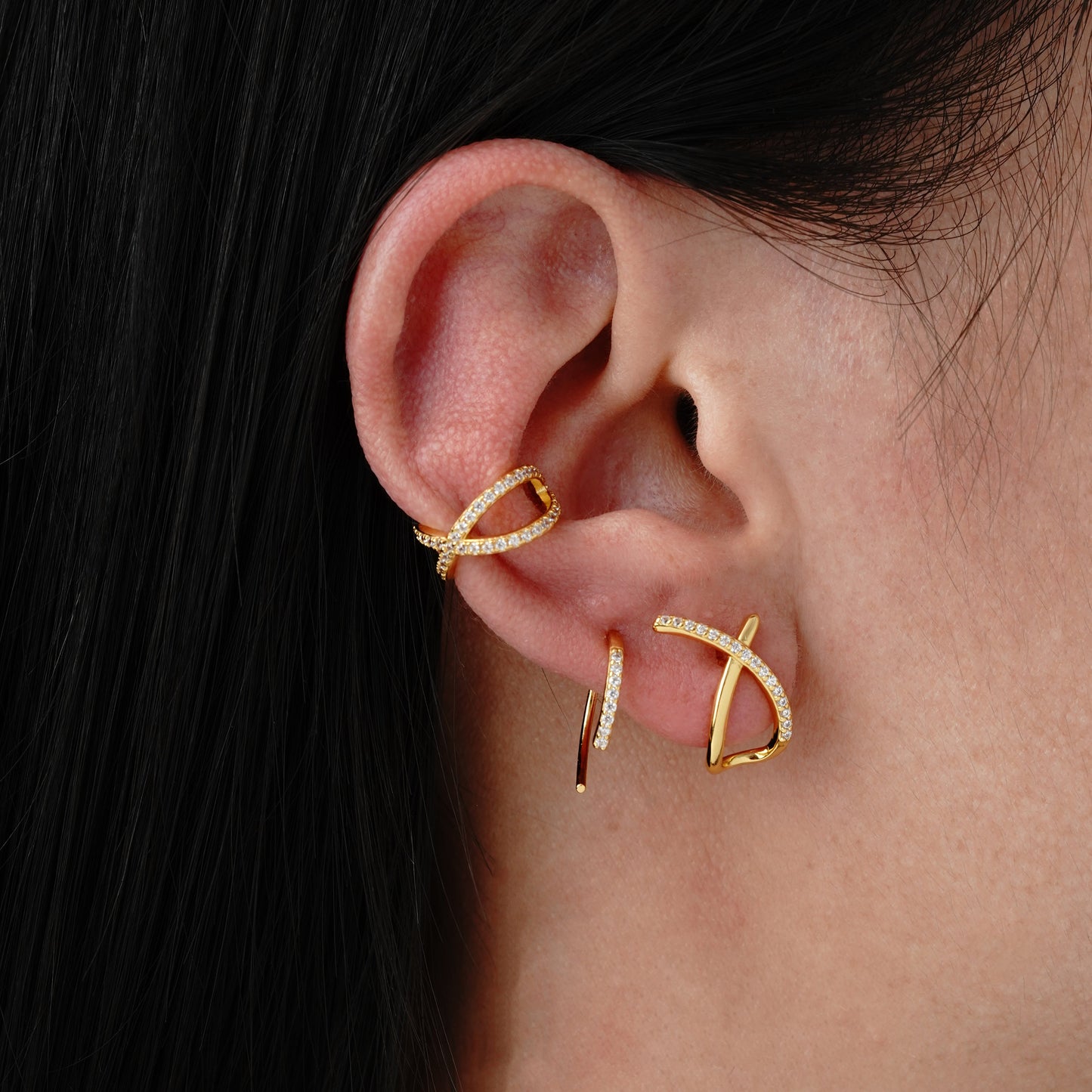 Cross Pavé Stud - Argento Rodiato