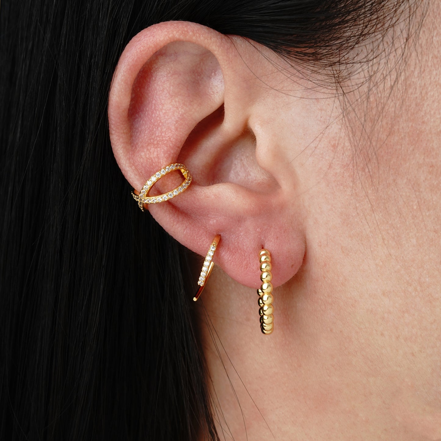 Beaded Hoop - Oro 18K