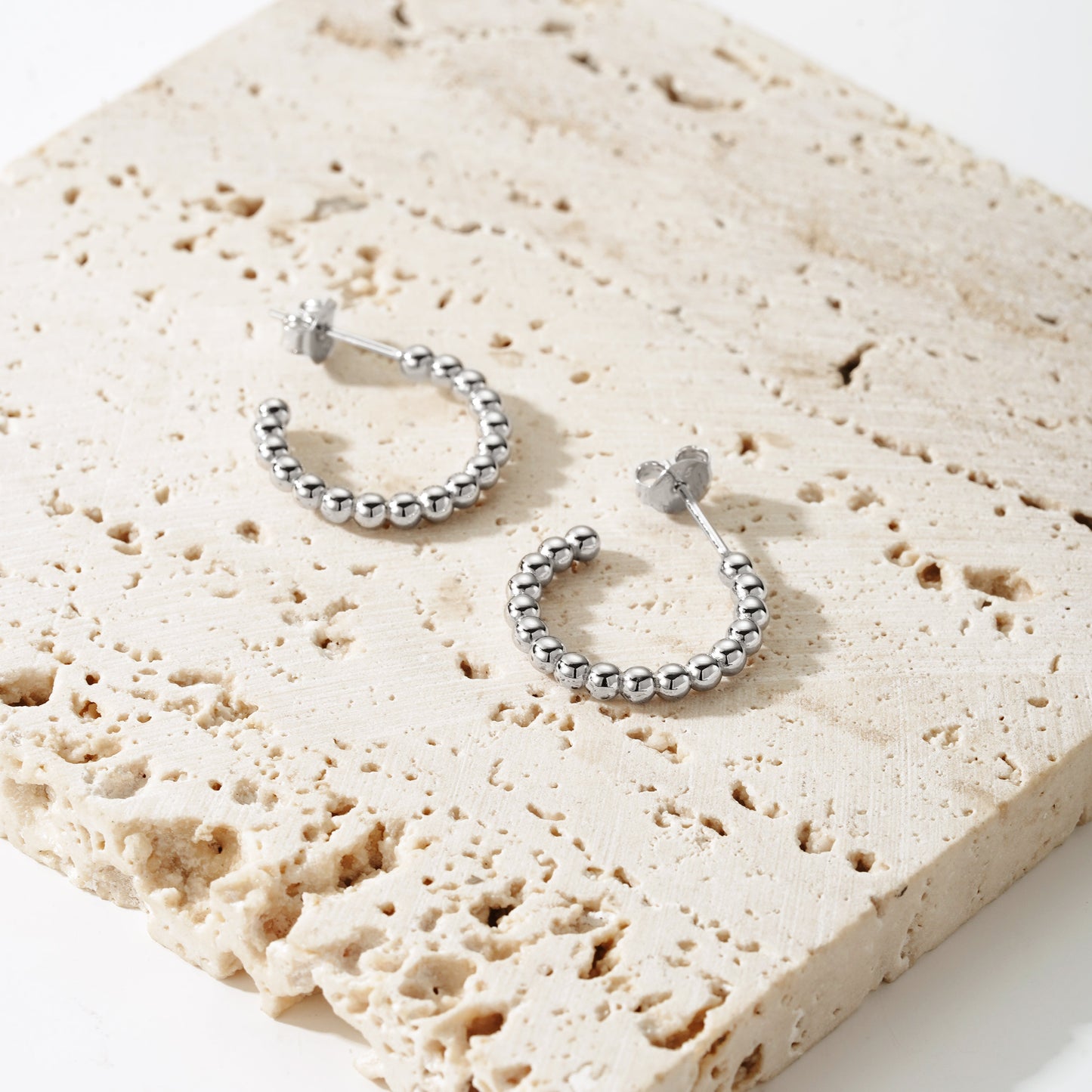 Beaded Hoop - Argento Rodiato