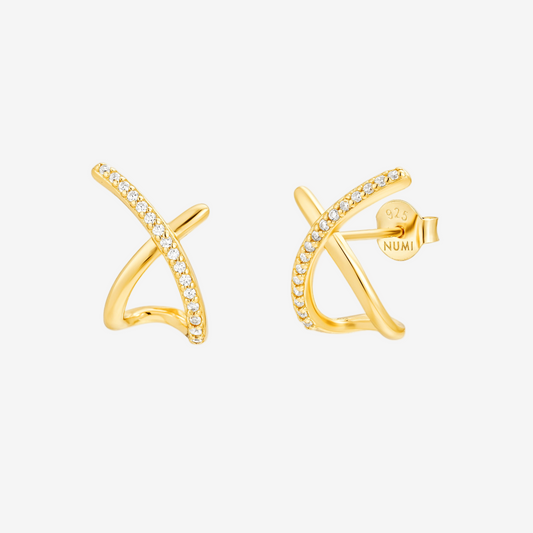 Cross Pavé Stud - Oro 18K