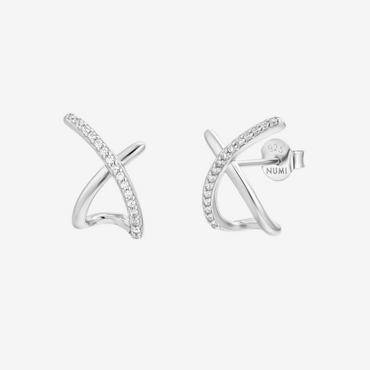 Cross Pavé Stud - Argento Rodiato