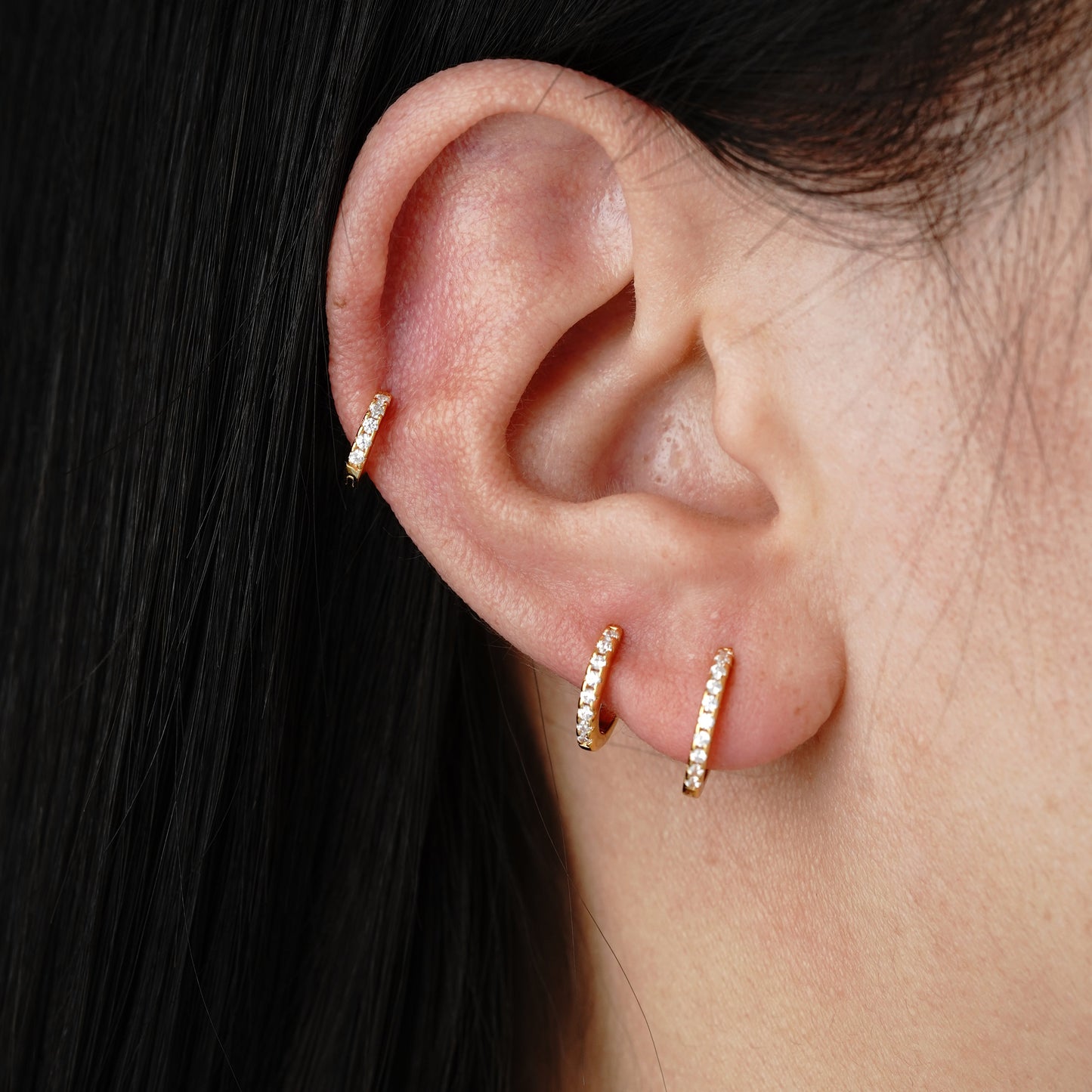 Flat Hoop Pavé Mini - Oro 18K