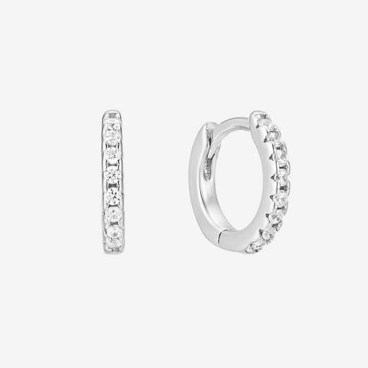 Flat Hoop Pavé Small - Argento Rodiato